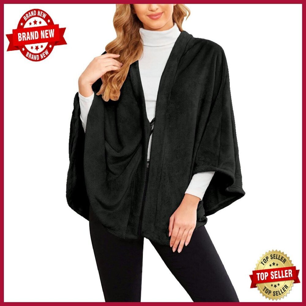 Flannel Faux Poncho Shawl Blanket Sweater Cape Women's Lightweight Warm